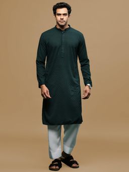 Sanwara - Deep Green Chikankari Kurta with Salwar (Set of 2)