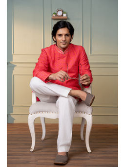 Lavina sippy - Silk Mirror Work Embroidery Kurta And Bandhi