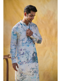 Philocaly - Vann Slim Fit Printed Blue Kurta