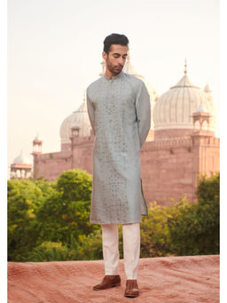 Philocaly - Pratah Regular Fit Embroidered Blue Kurta