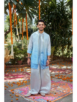 Philocaly - Tarangin Blue Silk Kurta And Trouser With Bandi