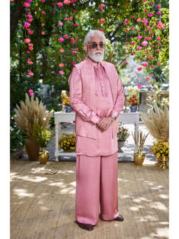Philocaly - Rajwada Pink Silk Embroidered Kurta And Trouser With Bandi