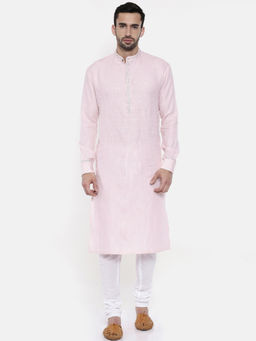 MAYANK MODI - Pink Linen Embroidery Kurta