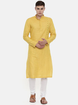 MAYANK MODI - Yellow Linen Embroidered Kurta