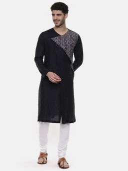 MAYANK MODI - Black Printed Linen Kurta
