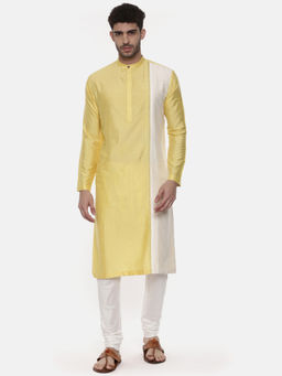 MAYANK MODI - Yellow Ivory Embroidered Silk Kurta