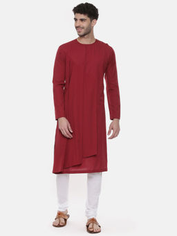 MAYANK MODI - Red Palin Round Neck Cotton Kurta