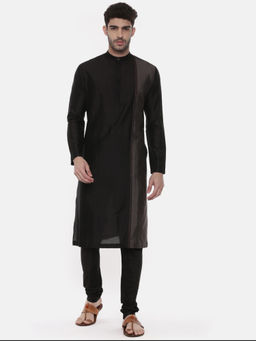 MAYANK MODI - Black Grey Embroidered Silk Kurta