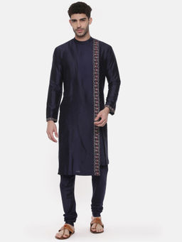 MAYANK MODI - Blue Embroiderd Linen Silk Kurta