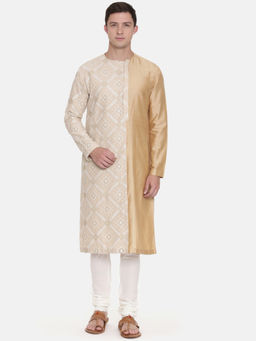 MAYANK MODI - Silk Embroidered Gold Kurta Set With Churidar
