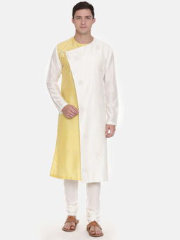 MAYANK MODI - Silk Yellow Ivory Tie Up Kurta