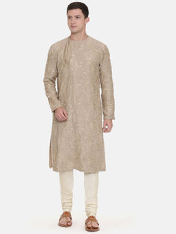 MAYANK MODI - Brown Chanderi Embroidred Kurta Set With Churidar