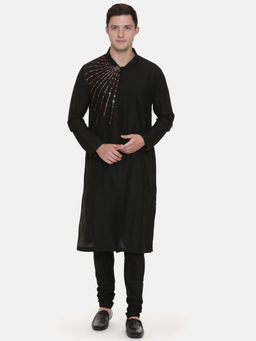 MAYANK MODI - Silk Black Embroidred Kurta Set With Churidar