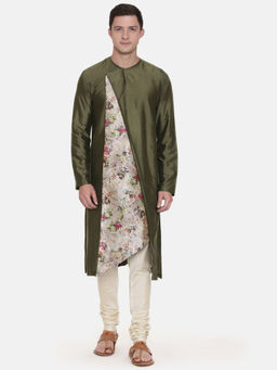 MAYANK MODI - Silk Chanderi Printed Kurta Set With Churidar