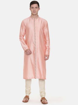 MAYANK MODI - Silk Pink Embroidred Kurta Set With Churidar