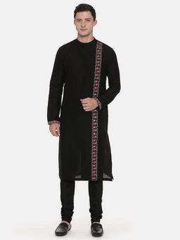 MAYANK MODI - Black Silk Embroidered Kurta Set With Churidar