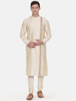 MAYANK MODI - Beige Silk Embroidered Kurta Set With Churidar