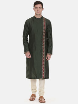 MAYANK MODI - Green Silk Embroidered Kurta Set With Churidar