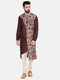 MAYANK MODI - Brown Printed Silk Kurta Set With Churidar