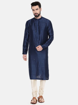 MAYANK MODI - Blue Silk Mukesh Kurta Set With Churidar