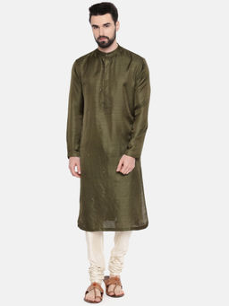 MAYANK MODI - Green Silk Mukesh Kurta Set With Churidar