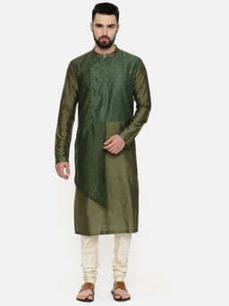 MAYANK MODI - Green Chanderi Layered Kurta