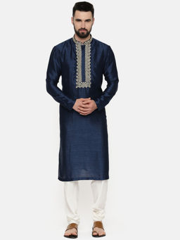 MAYANK MODI - Blue Embroidered Silk Kurta