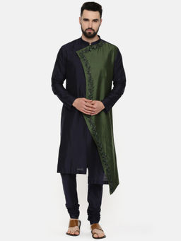 MAYANK MODI - Green Blue Embroidered Kurta Set With Churidar