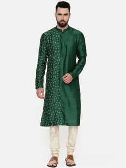 MAYANK MODI - Bottle Green Hand Emboidered Kurta
