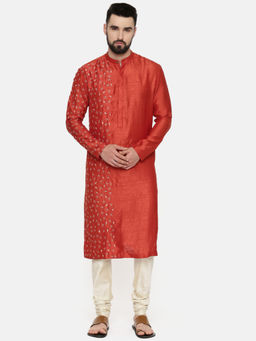 MAYANK MODI - Rust Orange Hand Emboidered Kurta