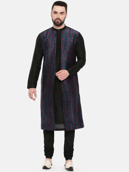MAYANK MODI - Black Blue Printed Kurta Set With Churidar
