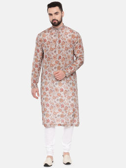 MAYANK MODI - Grey Printed Muslin Kurta Set With Churidar