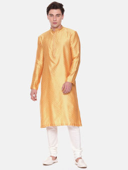 MAYANK MODI - Yellow Jaquard Kurta Set With Churidar