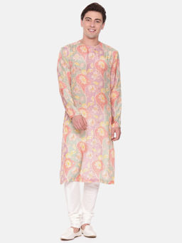 MAYANK MODI - Baby Pink Floral Muslin Kurta Set With Churidar