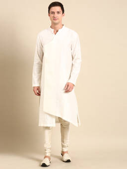 MAYANK MODI - Ivory Silk Jaquard Kurta Set With Churidar