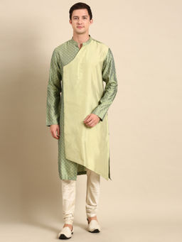 MAYANK MODI - Green Silk Jaquard Kurta Set With Salwar