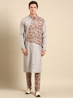 MAYANK MODI - Silver Grey Silk Muslin Kurta Set With Churidar