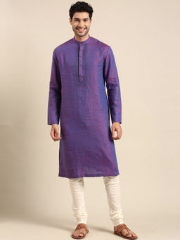MAYANK MODI - Purple Linen Emb Kurta Set With Churidar
