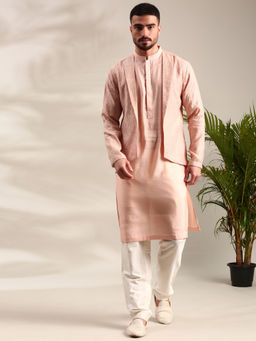 MAYANK MODI - Pink Chanderi Kurta Set With Churidar