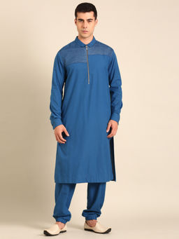 MAYANK MODI - Blue Malai Cotton Kurta Set With Salwar