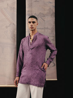 Twenty Nine - Silk Rai Bandhani Short Lavender Kurta