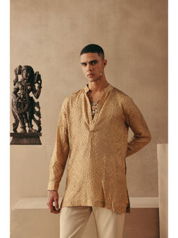 Twenty Nine - Silk Rai Bandhani Short Taupe Kurta