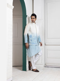 SMRITI - Ivory Ombre Embroidered Kurta and Pant with Nehru Jacket