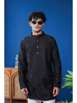 Philocaly - Raakh Slim Fit Embroidered Black Kurta