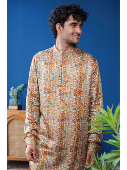 Philocaly - Tevan Regular Fit Printed Tan Kurta