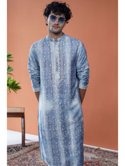 Philocaly - Jalsa Slim Fit Floral Blue Kurta