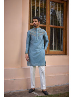 ISHA GUPTA TAYAL - Grey Dori and Hand Embroidered Silk Kurta and Pant Set