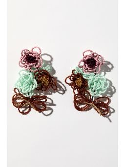 H&M - Women Turquoise Beaded Floral-Motif Earrings
