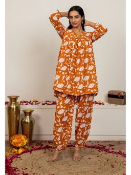 Sivi - Orange Hand Block Printed Cotton Co-Ord Set