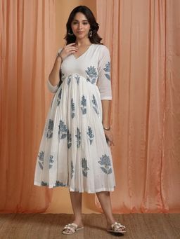Sivi - Off White Hand Block Printed Cotton Dress